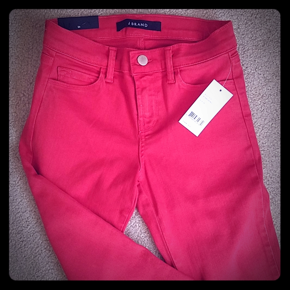J Brand Pompeian red skinny crop low-rise jeans